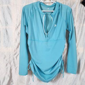 Women's sz XL Baleaf Aqua Rouched Side Cover-Up Rashguard Excellent Condition